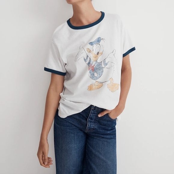 Madewell Disney Donald Duck Graphic Tee in Bright white size Large NN305 - Picture 1 of 13